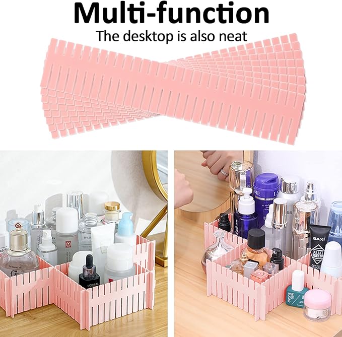 TWUTGAYW 14.5 in Pink DIY Grid Drawer Organizer for Socks, 8PC Adjustable Plastic Storage Drawers Divider, Drawer Organizer Grid Dividers, Pink Drawer Partitions for Tie, Bras, Underwear, Makeup