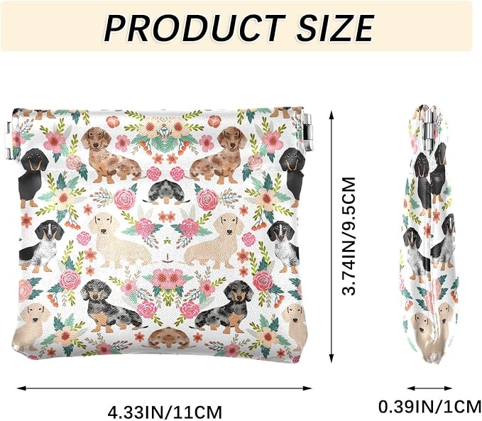 Dachshund Women's Waterproof PU Leather Coin Purse, Slim Travel Wallet with Zipper - Compact Card Holder & Jewelry Organizer for Cash, Keys, Lipstick