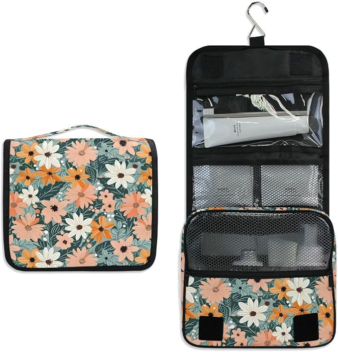 Hanging Travel Toiletry Bag Summer Flowers and Leaves Kit Makeup Case Cosmetics Organizer for Men Women