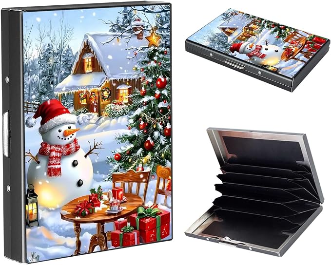 RFID Metal Wallet Credit Cards Holder Slim Mini Business Card Holder Metal ID Case Gift for Men Women,Snowy Christmas