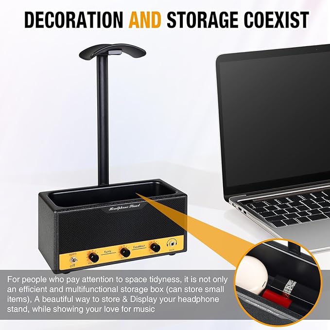Headphone Stand with Cable Storage, Display Music Lovers' Decorative Items & Suitable Headphone Holder, Contains 1 Base 1 Support Rod 1 Headrest (Cloth Texture Black)