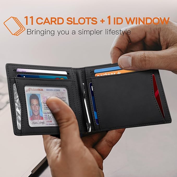 RUNBOX Slim Wallet for Men Genuine Leather RFID Blocking Bifold Minimalist Front Pocket Mens Wallet with Money Clip Thin Gift Box