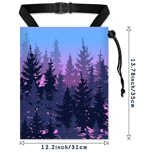 Car Trash Bag Hanging Back of Seat with Adjustable Snap Buckle Strap Cute Printed Drawstring Garbage Bags for Car-Forest Blue Purple