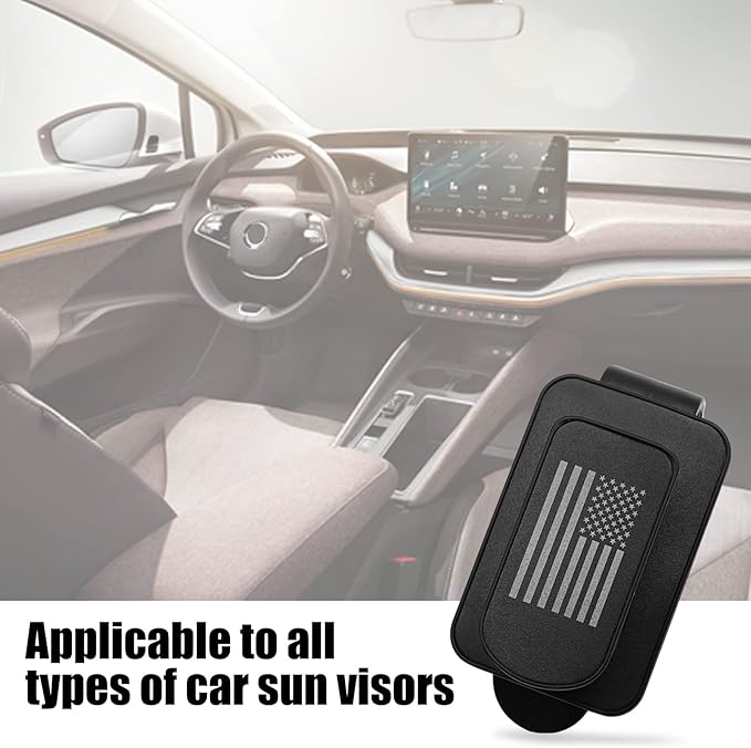 Sunglass Holder for Car Visor, Multi-Function Ticket Card Clip Upgrade Metal Flag Personality Modeling for Car SUV Truck, American Flag Ticket Card Glasses Clip(Black)