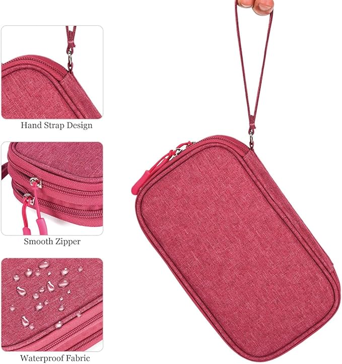 CAAORDKSO Electronic Organizer Travel Case Storage Bag, Universal Electronics Accessories Case Portable Travel Bag for Women, Cable, Cord, Charger, Phone, Power Bank, Earphone (Rose Red, Large)