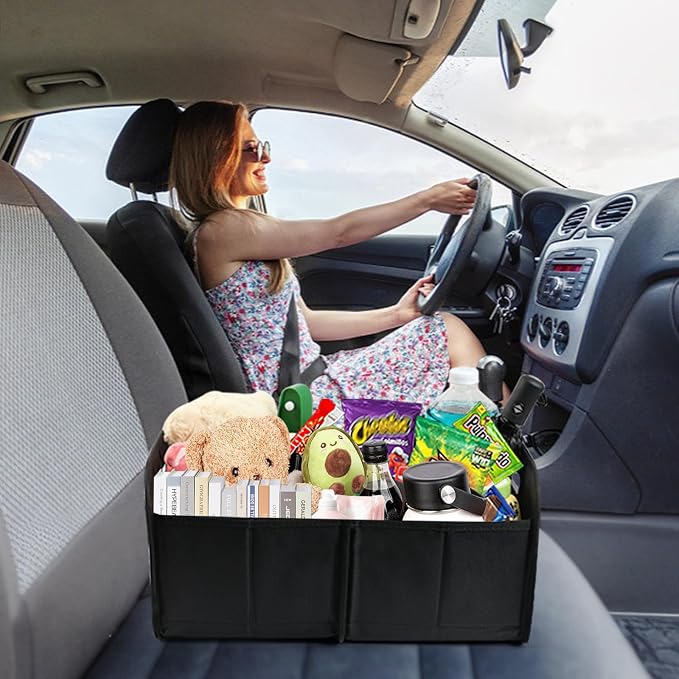 Trunk Organizer-35L Oxford Folding Car Organizer,Sturdy Car Organizer with Collapsible Multi-Compartment for SUVs and Sedans (Black)