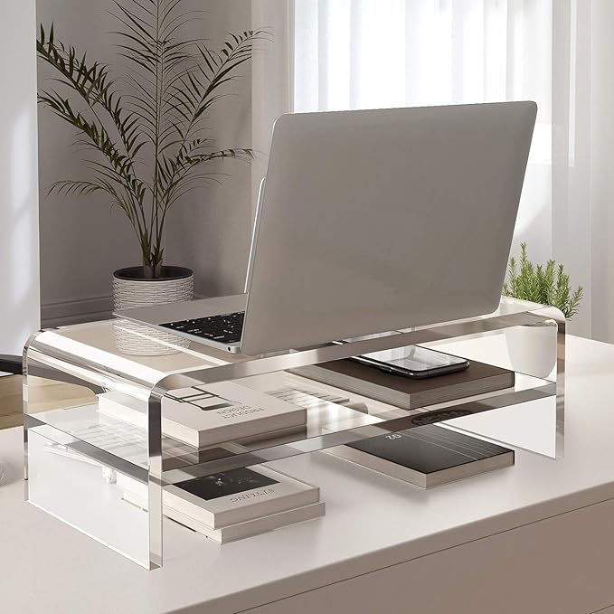 Egchi Acrylic Monitor Stand,2 Tiers Computer Monitor Riser(18x8x5.5 inches),Computer Stand/Monitor Riser for Office,School,Home,Laptop Stand Desktop Stand for Keyboard Storage&Printer TV Screen