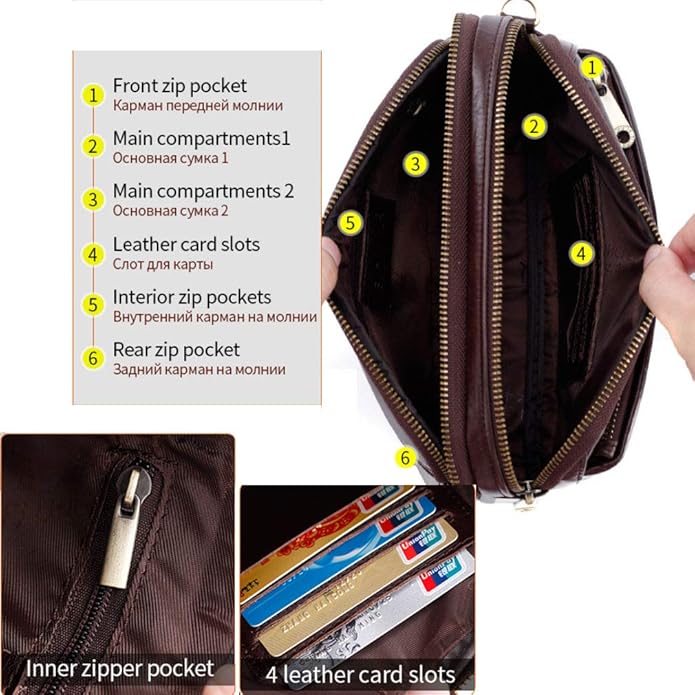 KPYWZER Leather Clutch Purse Wallet Men Wrist Bag