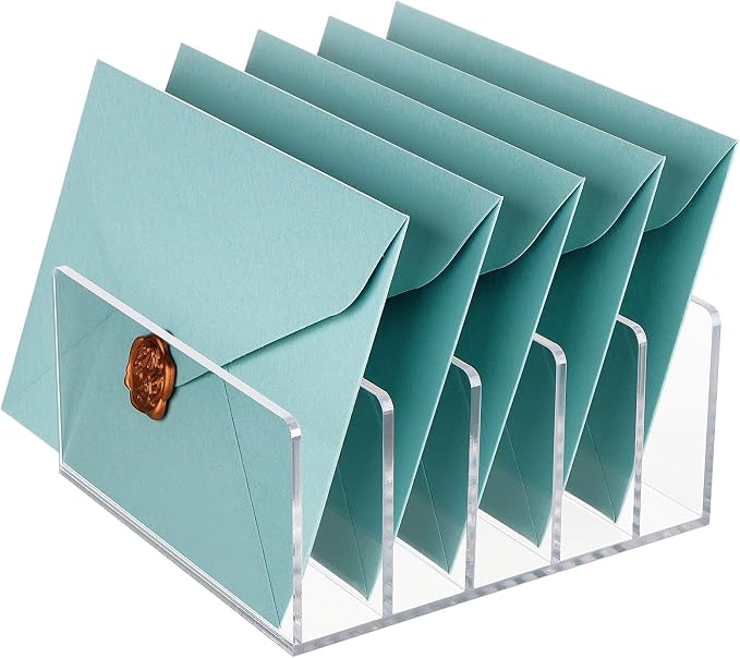 Acrylic File Organizer for Desk, 5 Sections Mail Sorter Organizer Holder, Acrylic Desk Organizer for Document, Letter, Notebook