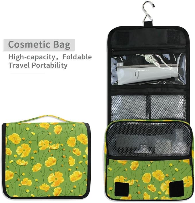 Hanging Travel Toiletry Bag Yellow Buttercups Bright Kit Makeup Case Cosmetics Organizer for Men Women