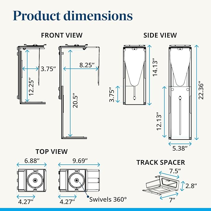 UPLIFTDESK Under Desk PC Mount with Track Spacer ??Adjustable CPU Holder with 16" Slide-Out Track & 360° Swivel, 50 lb Capacity PC Holder, Fits Most Desktop Towers, Standing Desks with Crossbars