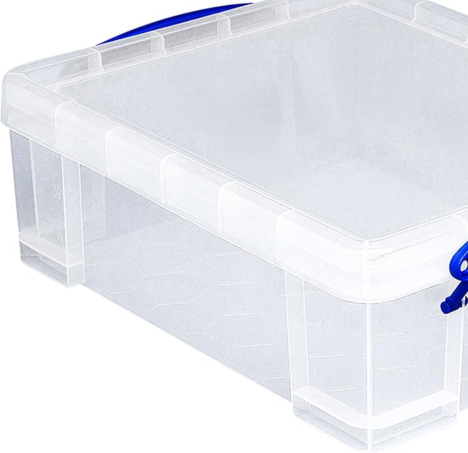 Really Useful Box Stackable 8.1 Liter Plastic Storage Container Bin with Snap Lid & Built-In Clip Lock Handles for Home & Office Organization (5 Pack)