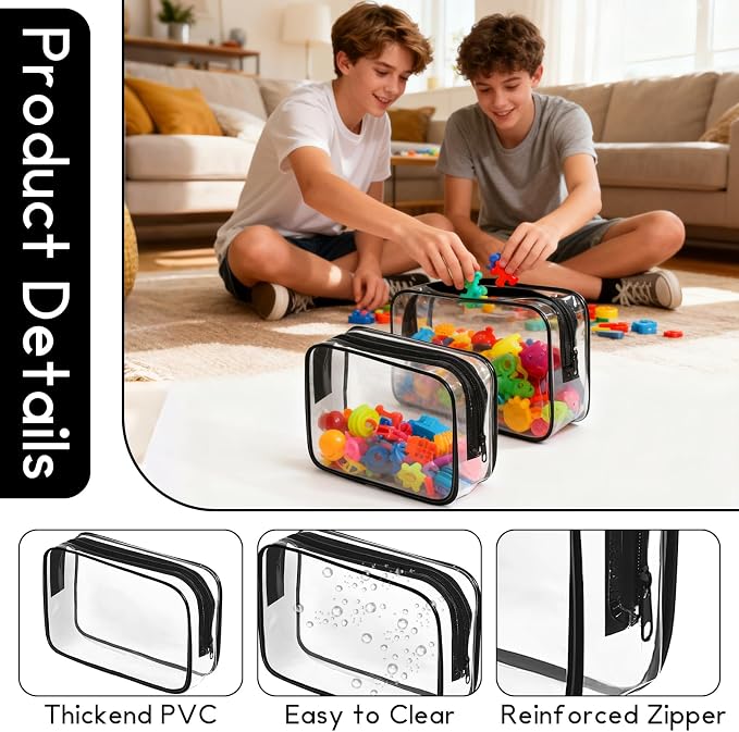 PLULON 4Pack Clear Makeup Toiletry Bag for Women Men, TSA Approved Toiletry Bag Organizer Black PVC Waterproof Clear Portable Cosmetic Pouch with Zipper for Airport Airline Compliant Travel Essentials