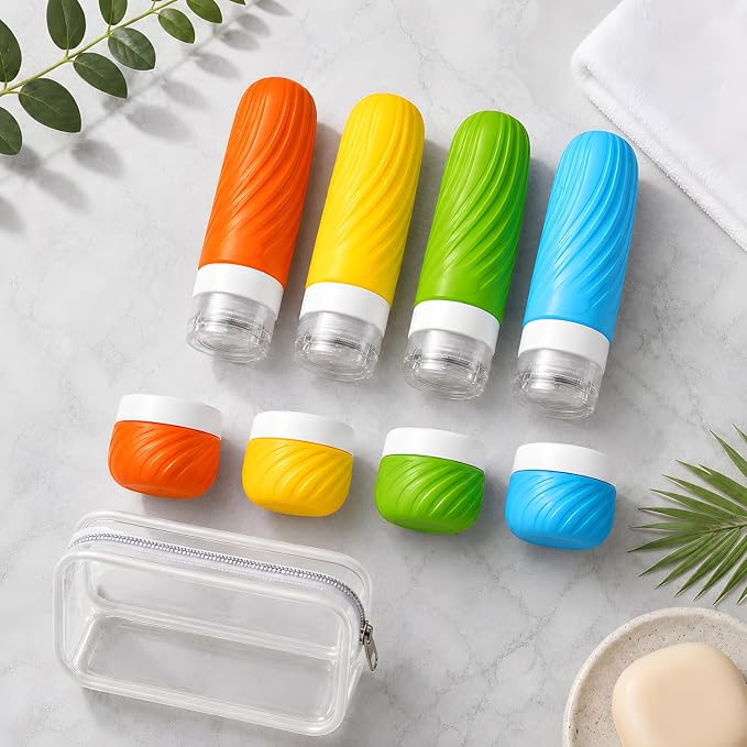 Travel Bottles for Toiletries,TSA Approved Silicone Travel Size Containers, Refillable Liquid Leak Proof Travel Shampoo and Conditioner Bottles for Women & Men, Airplane Carry On Essentials