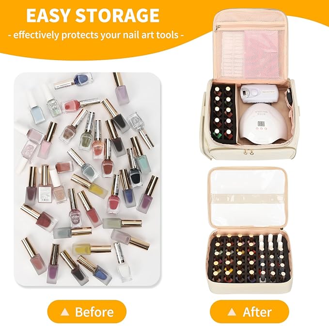 CUBETASTIC Extra Large Nail Polish Organizer Case Holds 86 to 100+ Bottles Nail Polish & Nail Lamp, Nail Supplies Storage Carrying Bag with 2 Removable Pouches
