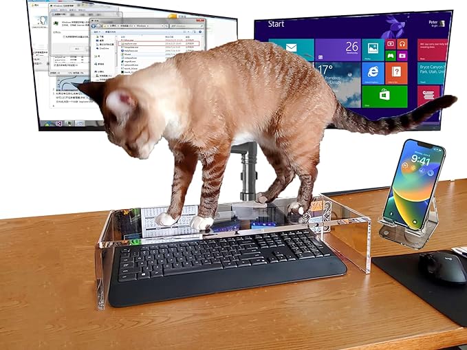Acrylic Monitor Stand Riser Crystal Clear Monitor Riser, 21 inch large Anti Cat keyboard cover keyboard cat protector, Computer Stand Riser with Keyboard Storage and Laptop Desk Stand