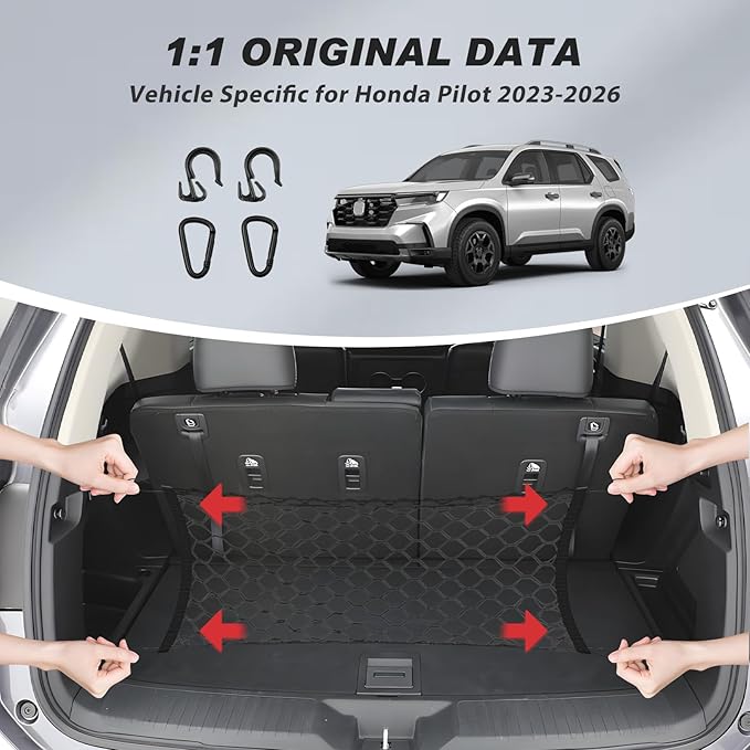 Karltys Cargo Net for Honda Pilot 2023-2026 Envelope Style | Elastic Mesh Net | Heavy Duty | Metal Hooks | Honda Pilot Trunk Net Accessories