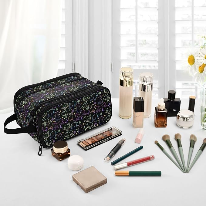 MNSRUU Witchcraft Black Cats Makeup Bag - Large Capacity Cosmetic Organizer, Portable Toiletry Bag for Travel Size