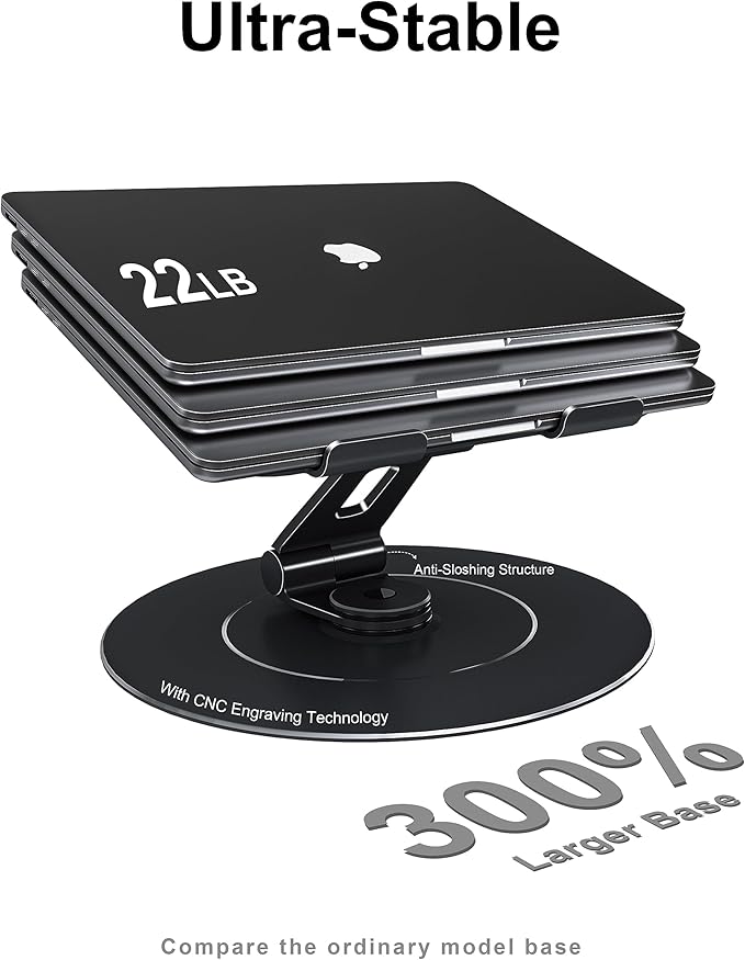 LOXP Ultra-Stable Laptop Stand for Desk with Larger Base, Desktop Organizer, Military-Grade Aluminum Anti-Loosening Structure - Height Adjustable Lectern Stand Suitable for 10-17.3 inch