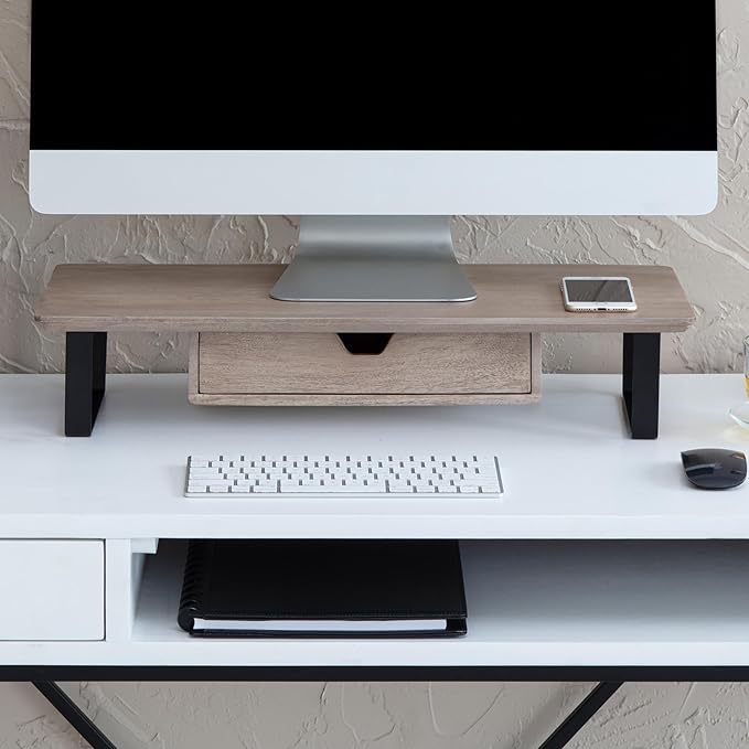 Anji Mountain Monitor Stand - Desktop Organizer & Laptop Riser, Ergonomic Monitor Riser, Space-Saving Monitor Stand for Desk, Durable Construction, Easy Assembly, Ideal for Home & Office,Biscotti