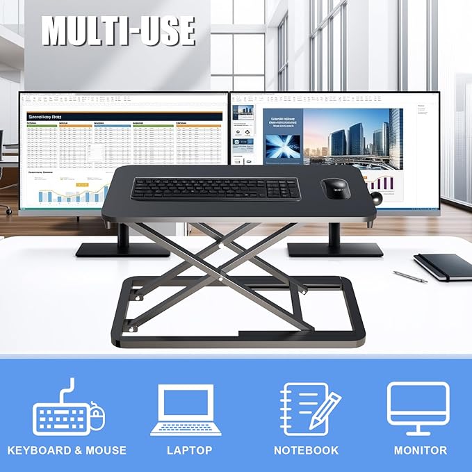 Keyboard Riser for Desk- 23.6’‘ Height Adjustable Standing Desk Converter, Table Lifter for Standing, Keyboard and Mouse Riser for Ergonomic Sit Stand Workstations, 6 Height Levels