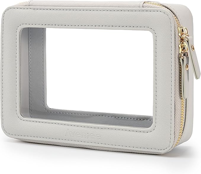 Aveniee Clear Makeup Bag Organizer,Travel Toiletry Bag for Women,Waterproof Cosmetic Pouch with Zippers,Car Accessories Organizers and Storage Case,Grey,Medium Classic