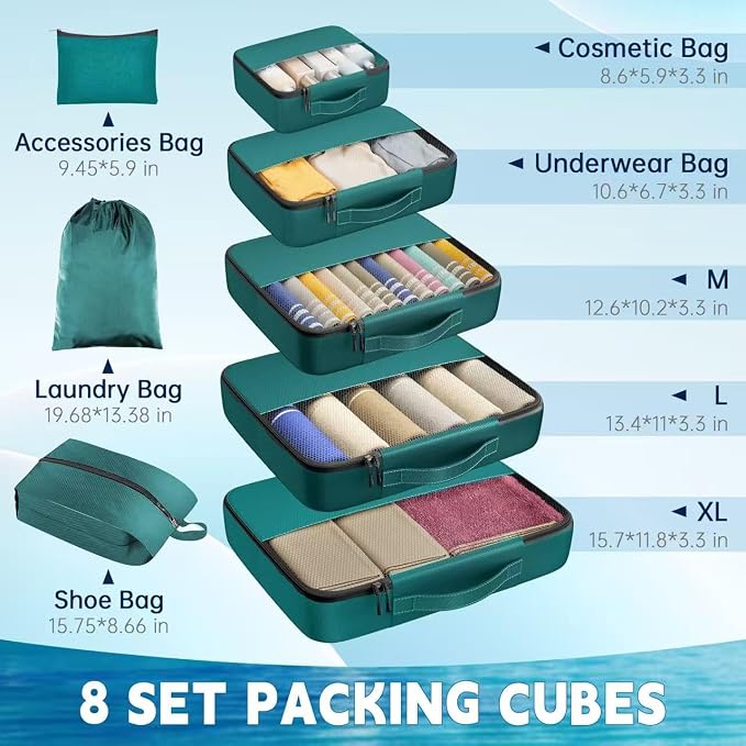 8 Set Packing Cubes for Travel,Luggage Organizers for Travel Accessories