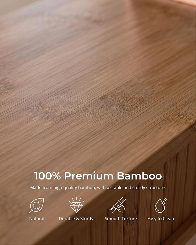 Bamboo Dual Monitor Stand with Storage, Curved Double Computer Laptop Stand Desk Shelf Organizer with Sliding Doors (42 inch) Dark Bamboo