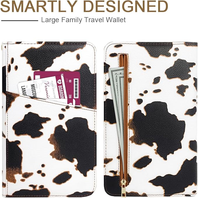 Family Passport Holder Wallet 6 Slots for Passport RFID Blocking Document Organizer PU Leather Mulit-purpose Travel Wallets Credit Cards Holder for Women Men, Brown Cow