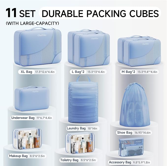 OlarHike 11 Set Packing Cubes for Travel, Gifts for Women Mom,Anti-Tearing Suitcase Organizer with Over 1000 pcs Mesh Holes,Vacation Essentials & Accessories for Cruise Ship