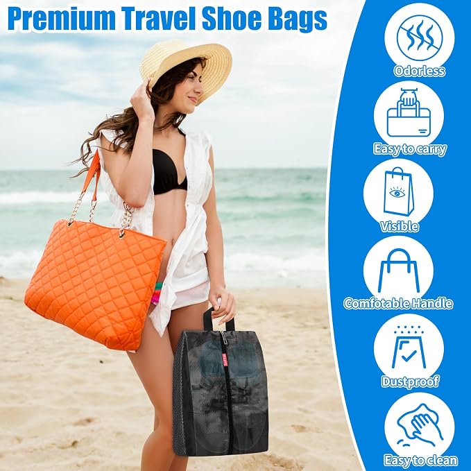 SelfTek Travel Shoe Bags, 3 Pack 3 Size Waterproof Shoe Bags for Travel with Double-Sided Zippers, Portable Shoe Storage Organizer for packing for Men, Women & Kids - Ideal Family Travel Accessories