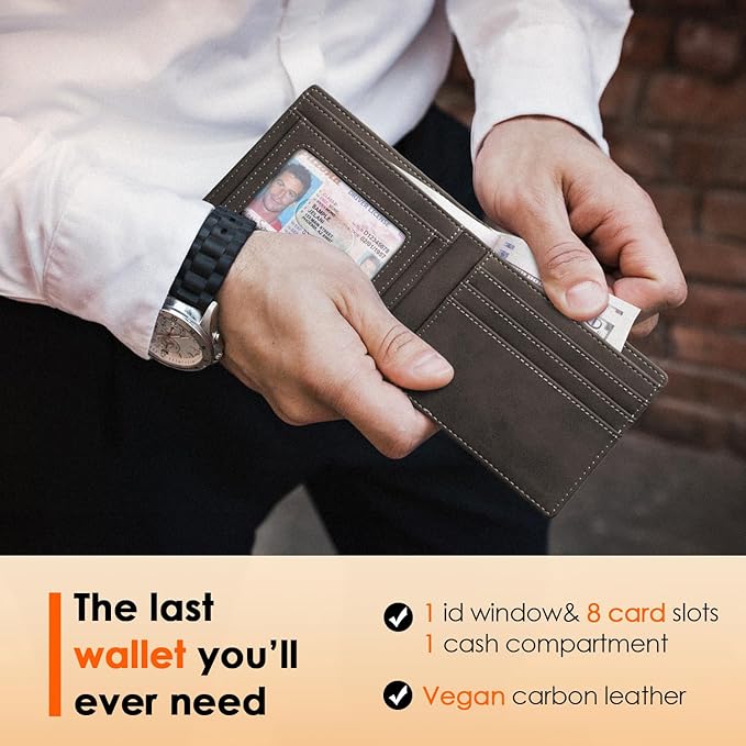 RUNBOX Wallet for Men Slim Leather Bifold RFID Blocking Minimalist Front Pocket Design with Gift Box