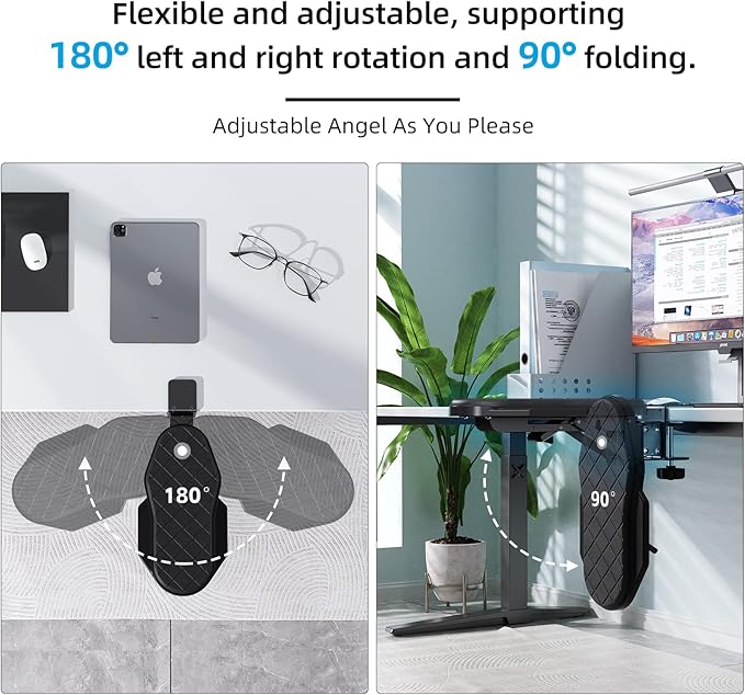 CABTE Ergonomics Desk Extender Tray, Table Mount Arm Wrist Rest Shelf, 90° Foldable Elbow Arm Support,Foldable, 180° Swivel, Computer Desk Extender Tray for Home and Office (Folding and Rotating)