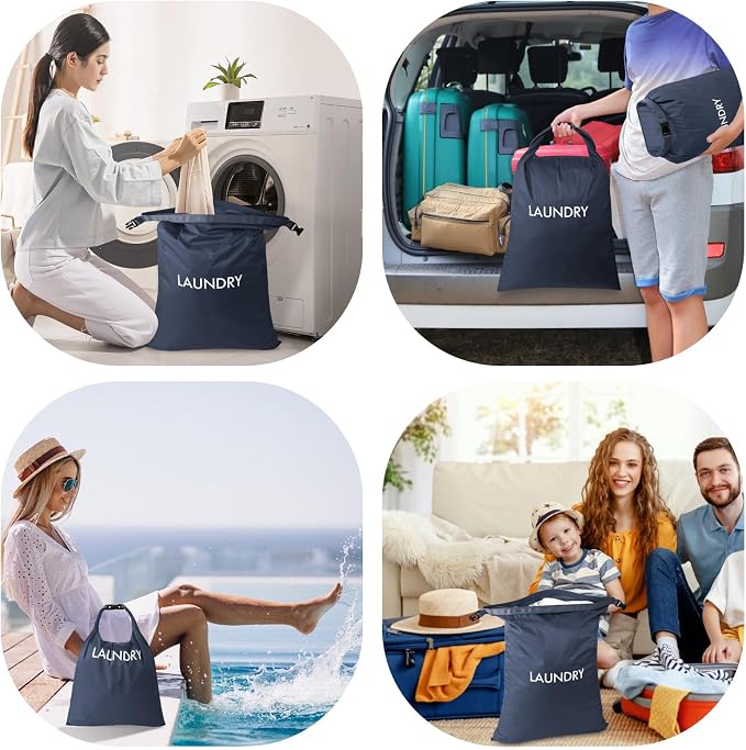 2 Pack Waterproof Travel Laundry Bag Set, Roll-Top Wet Dry Bag for Odor Control & Separating Dirty Clothes, Packable Space Saver Organizer for Gym, Swimming & Cruise Suitcases