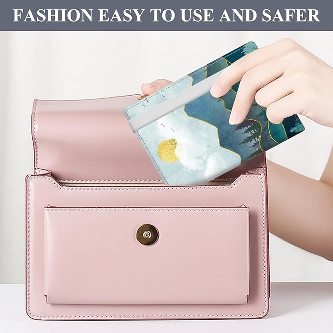 Passport Holder for Travel Essentials, RFID Premium Leather Passport Wallet Cover Case for Travel Must Haves Accessories, Passport Book Holders for Women Men Cute Mountain