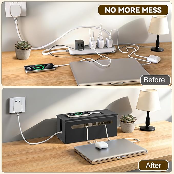 Metal Cable Management Box - Large Cable Organizer Box and Power Strip Box for Electrical Cord Hiding, Home Office Desk and Floor Cables Hider, TV Wires Storage Organization