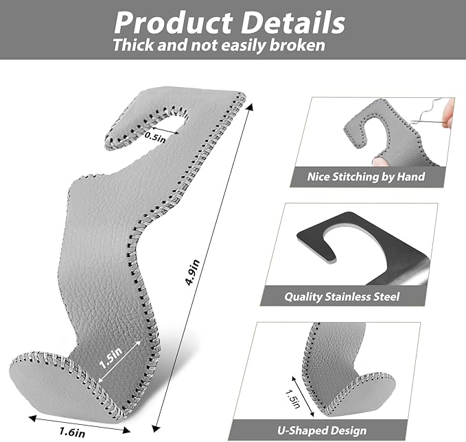 Car Purse Hook, Headrest Hooks for Car Bag Hooks Seat Hooks Holder Car Accessories Interior, 2 Pack Grey