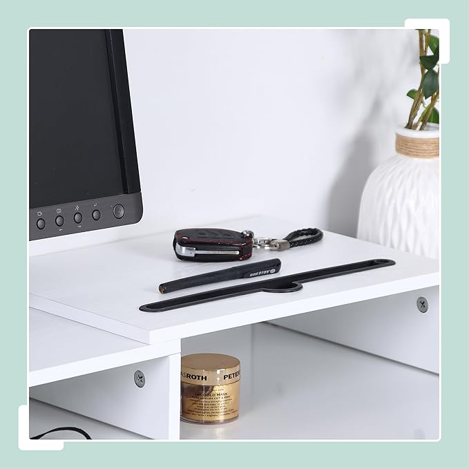 Relaxdays Monitor Stand, 2 Monitors, Extendable Segments, Width 74-105 cm, Ergonomic Screen Riser, White