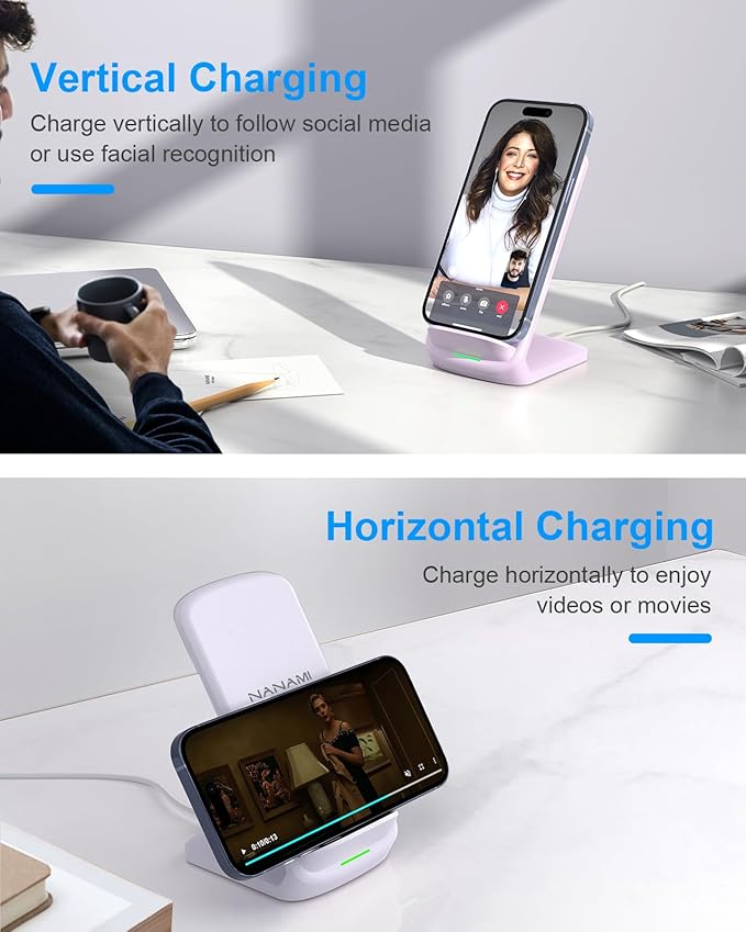 NANAMI Wireless Charger for Samsung and iPhone - 10W Fast Induction Charger Stand for Galaxy S25/S26/S24/S23/S22/S21, Wireless Charging Stand Phone Charging Dock for iPhone 17/17 Air/16/15/14/13/12