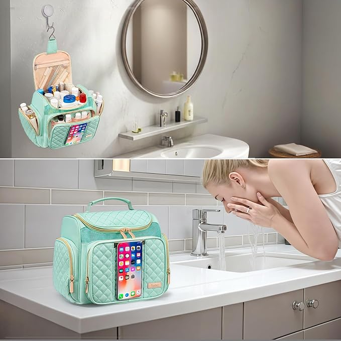 Tealari Large Toiletry Bag for Women Men,Bathroom Bag,Water Resistant Shower Bag,Makeup Bag,Portable Shower Caddy for College Dorm,Hanging Travel Toiletry Bag with Transparent Waterproof Phone Pocket
