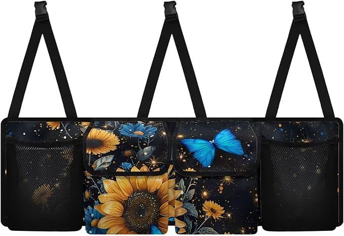 Sunflower Car Trunk Organizer,Large Capacity Car Storage Organizer,Butterfly Design Hanging Foldable Storage Vehicle Interior Accessories Universal Fit Not Easy to Fade