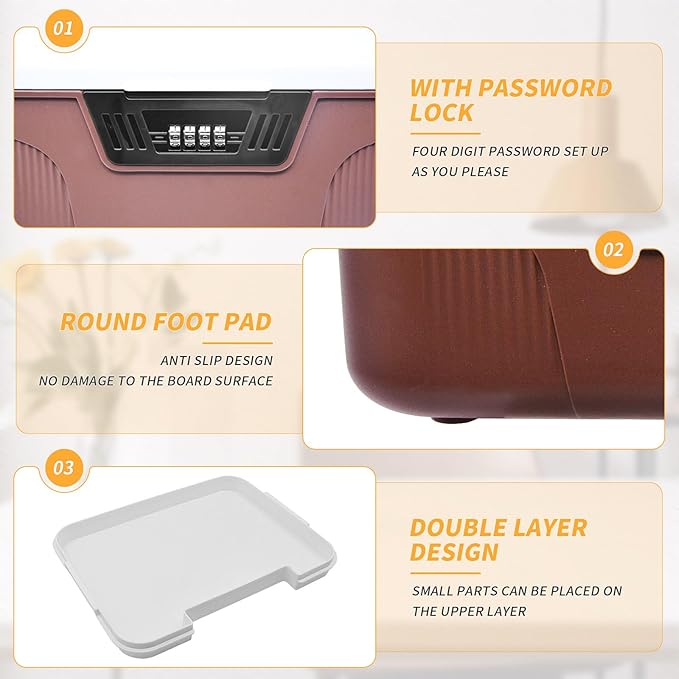 RUIAN 2.3 Gallon Portable Combination Lock Box-Plastic Lockable Storage Container with Code Safe, Versatile Organizer for Home Office Travel Business (White&Brown)