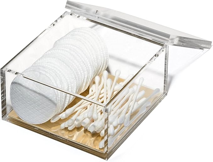 OfficeGoods Acrylic Desk Organizer w/Gold Base – Functional & Elegant Odds & Ends Box for Display or Storage – Perfect for Home or Office, Kitchen, Bathroom Vanity, Curio Display - Large