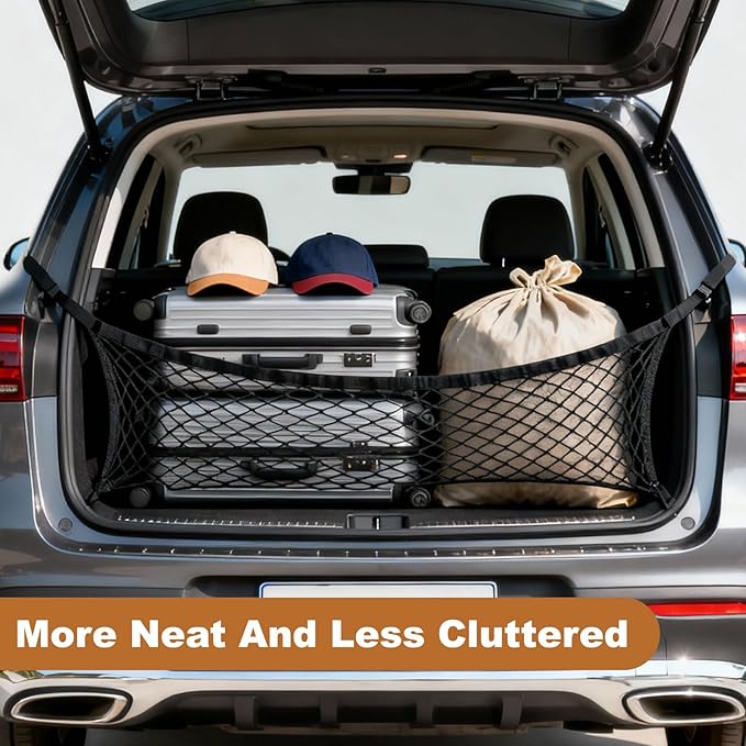 PATIKIL Truck Cargo Net, 28 x 20 Inch Polyester Adjustable Trunk Bed Net Stretchable Mesh Storage Organizer with 8 Hooks Universal for Pickup Trucks SUV Cars, Black