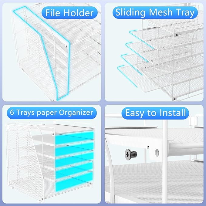 gianotter 6-Tier Paper Organizer With Magazine Holder, Desk Organizers and Accessories, Desk Accessories & Workspace Organizers, File Organizer for Office Supplies Storag (White, 6-Tier)