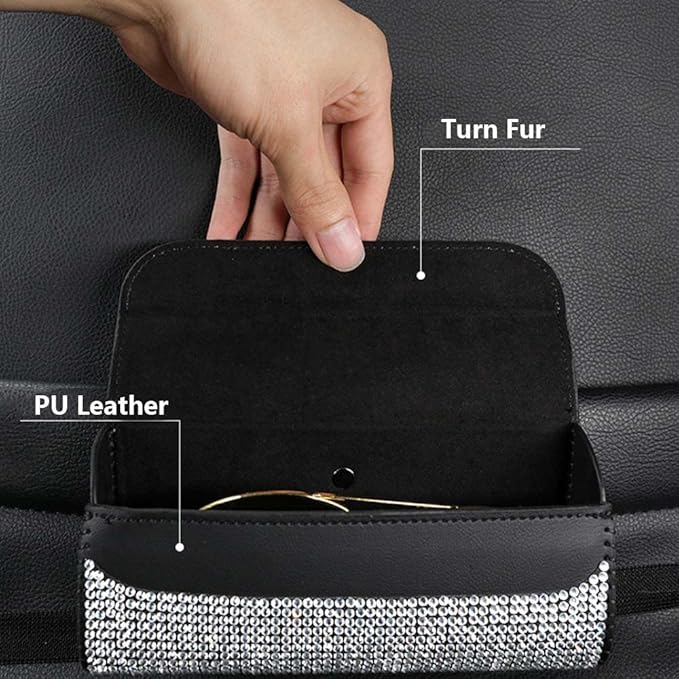 Riloer Glasses Holder for Car Sun Visor, Universal Full Rhinestone Sunglasses Clip Storage Case, Front Sun Visor Mount Organizer Case for Glassess, Bling Red