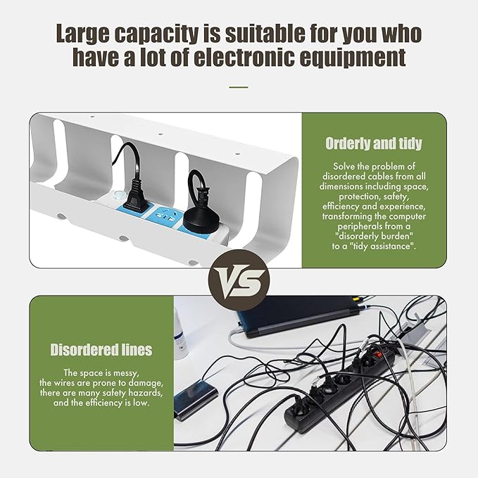 Desktop Metal Cable Management Tray 40x10x11cm - Multipurpose, Movable, No-Assembly Organizer - Modern Minimalist for Office Desks