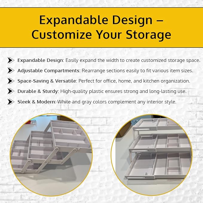 3 Tier Drawer Organizer, Multi Level Smart Drawer Organizer for Desk, Expandable Organizer for Office, Makeup, Jewelry, Kitchen, Folding Storage for Home and Office Drawers & Craft Organizer ??White
