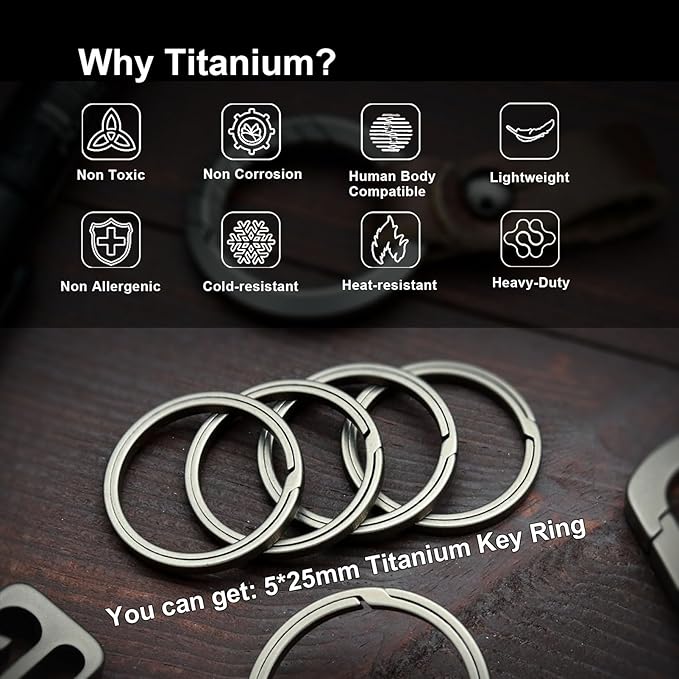 PJYTAC Titanium Keychain Rings Heavy Duty Side Push Key Rings for Car Keys Easy Quick Release EDC Split Keyrings