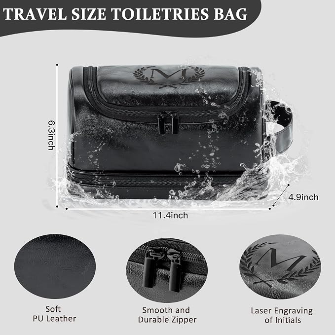 Mens Toiletry Bag Travel Essentials Personalized Monogrammed Initial Gifts for Him, Teacher Coach Appreciation Retirement Thank You Gifts Shaving Bag for Toiletries Accessories, Black G